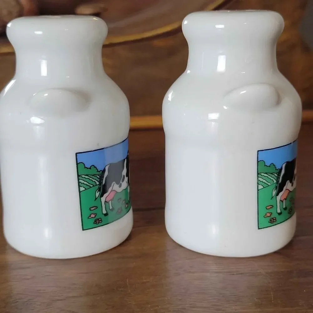 Vintage Milk Can Salt and Pepper Shakers Cows in Pasture scene